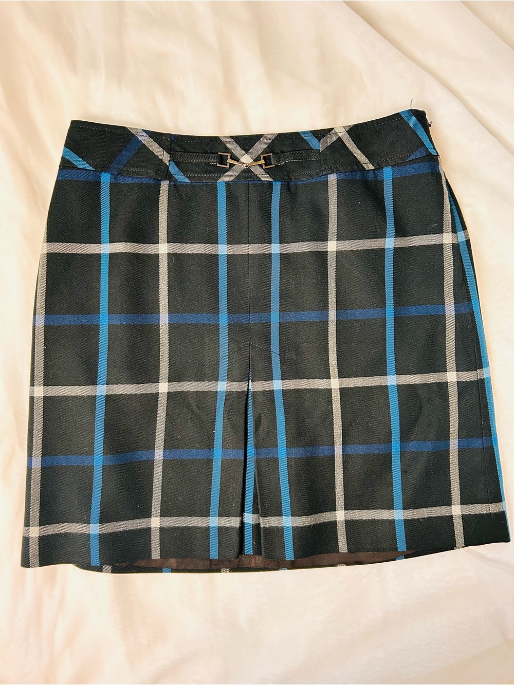 Black Plaid Mini Skirt with Blue & Gray Windowpane
